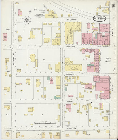 Sanborn Fire Insurance Map from Anderson, Anderson County, South Carolina (1896), Sheet #0002 - Complete Map Set gallery image, historic Sanborn map, vintage wall art, South Carolina South Carolina
