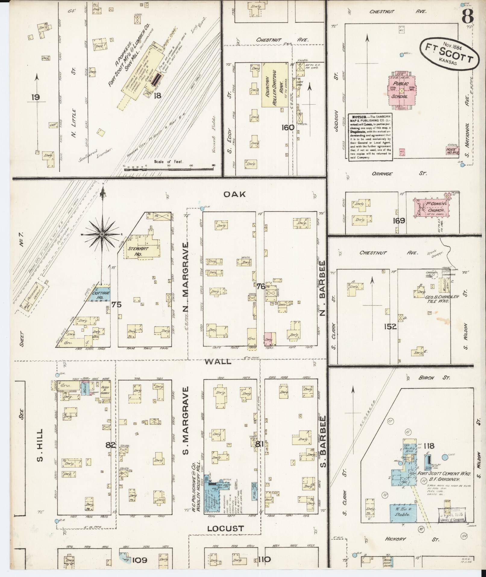 Sanborn Fire Insurance Map from Fort Scott, Bourbon County, Kansas (1884), Sheet #0008 - Complete Map Set gallery image, historic Sanborn map, vintage wall art, Kansas Kansas
