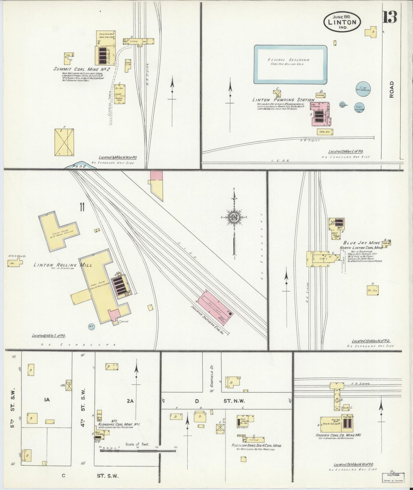 Sanborn Fire Insurance Map from Linton, Greene County, Indiana (1910), Sheet #0013 - Complete Map Set gallery image, historic Sanborn map, vintage wall art, Indiana Indiana