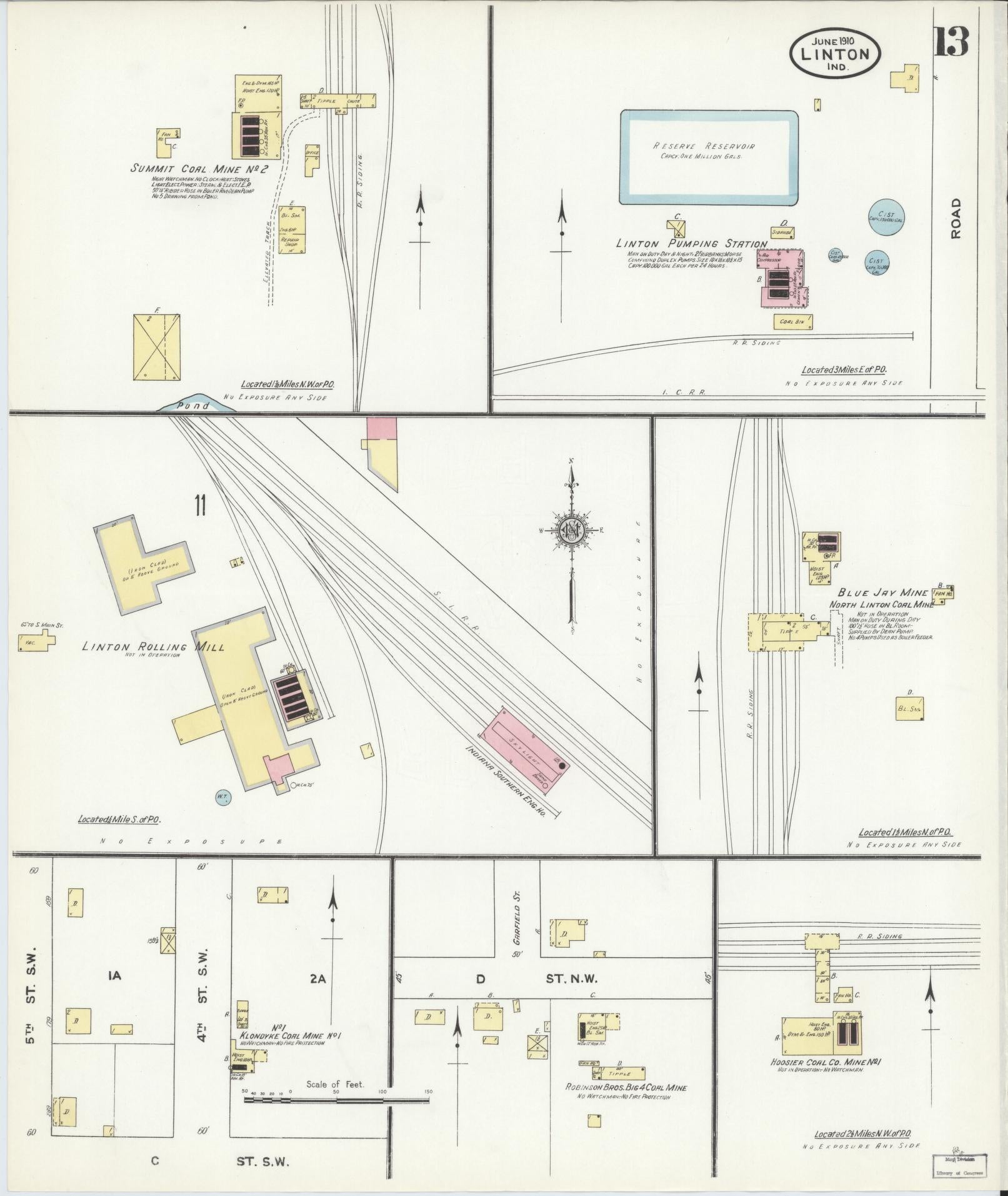 Sanborn Fire Insurance Map from Linton, Greene County, Indiana (1910), Sheet #0013 - Complete Map Set gallery image, historic Sanborn map, vintage wall art, Indiana Indiana