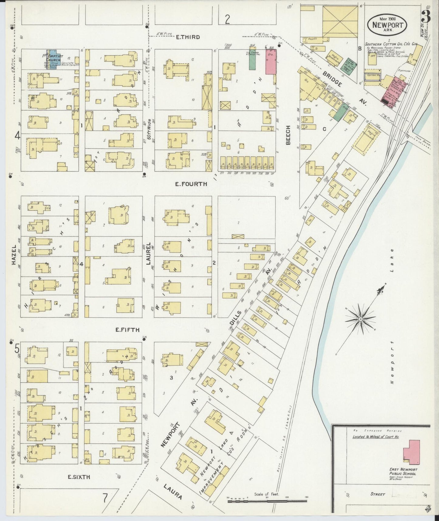 Sanborn Fire Insurance Map from Newport, Jackson County, Arkansas (1908), Sheet #0003 - Historic Sanborn Fire Insurance Map Print, vintage old map wall art, antique decor, genealogy gift, Arkansas Arkansas map