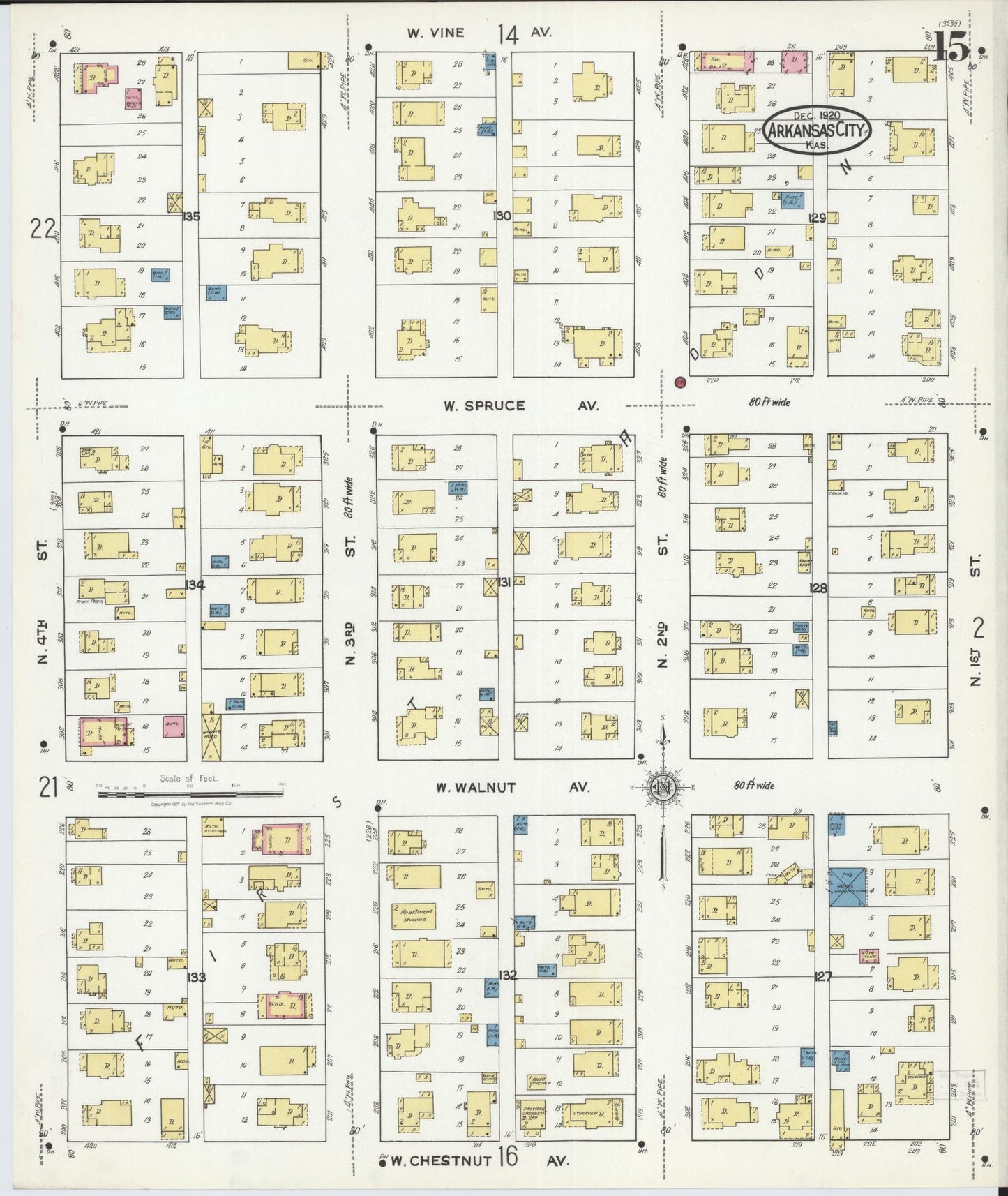 Sanborn Fire Insurance Map from Arkansas City, Cowley County, Kansas (1920), Sheet #0015 - Historic Sanborn Fire Insurance Map Print, vintage old map wall art, antique decor, genealogy gift, Kansas Kansas map