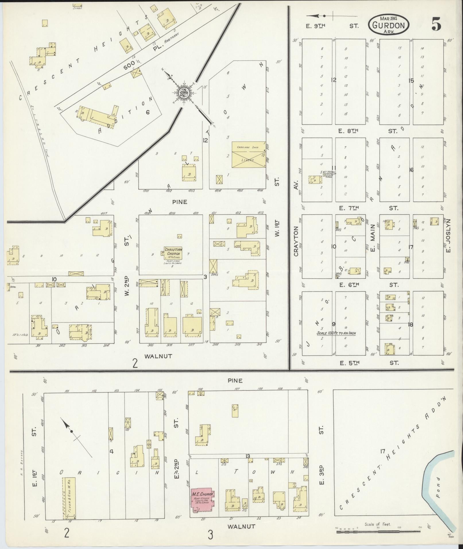 Sanborn Fire Insurance Map from Gurdon, Clark County, Arkansas (1914), Sheet #0005 - Complete Map Set gallery image, historic Sanborn map, vintage wall art, Arkansas Arkansas