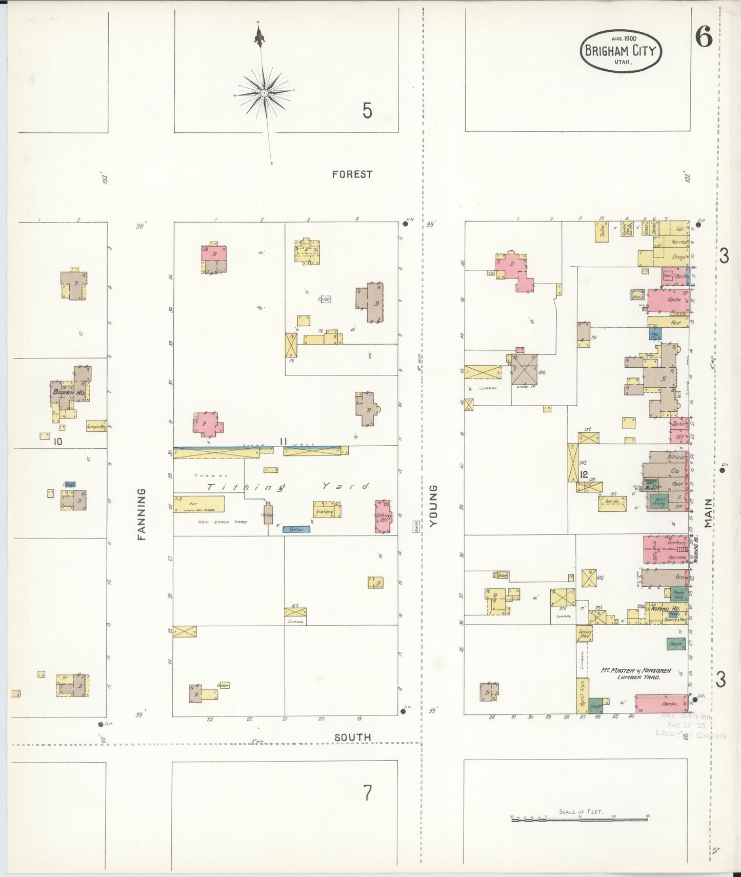 Sanborn Fire Insurance Map from Brigham City, Box Elder County, Utah (1900), Sheet #0006 - Historic Sanborn Fire Insurance Map Print, vintage old map wall art, antique decor, genealogy gift, Utah Utah map