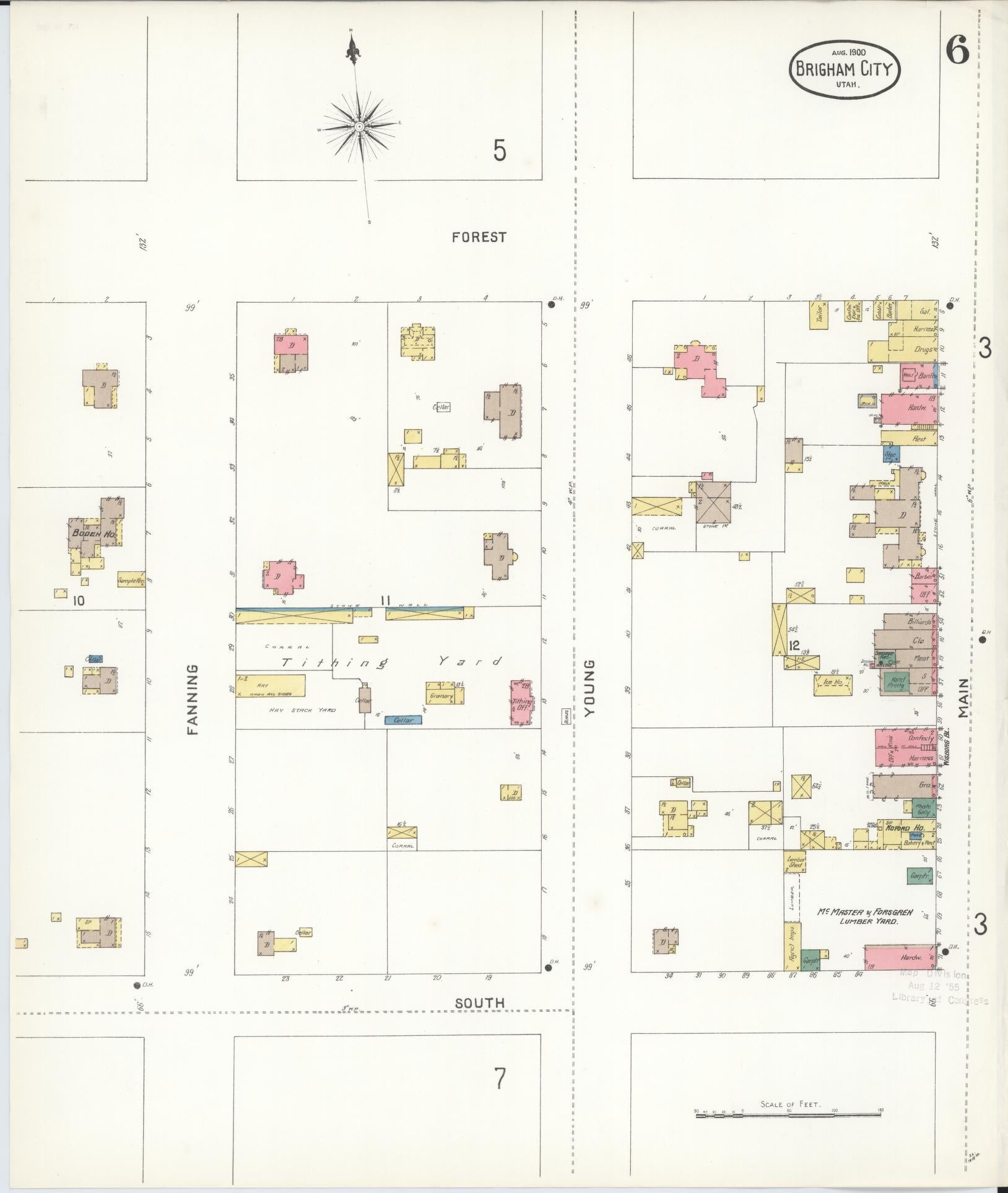 Sanborn Fire Insurance Map from Brigham City, Box Elder County, Utah (1900), Sheet #0006 - Historic Sanborn Fire Insurance Map Print, vintage old map wall art, antique decor, genealogy gift, Utah Utah map