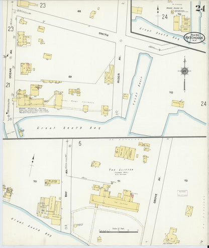 Sanborn Fire Insurance Map from Patchogue, Suffolk County, New York (1910), Sheet #0024 - Historic Sanborn Fire Insurance Map Print, vintage old map wall art, antique decor, genealogy gift, New York New York map