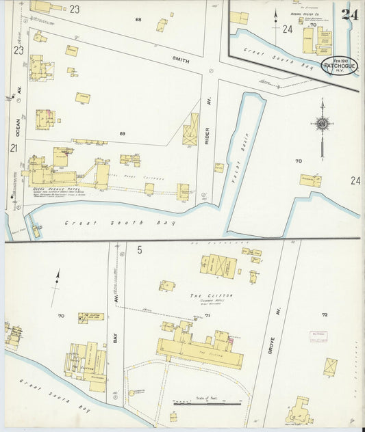 Sanborn Fire Insurance Map from Patchogue, Suffolk County, New York (1910), Sheet #0024 - Historic Sanborn Fire Insurance Map Print, vintage old map wall art, antique decor, genealogy gift, New York New York map