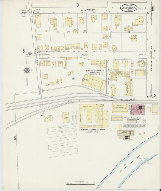 Sanborn Fire Insurance Map from Dyersburg, Dyer County, Tennessee (1914), Sheet #0004 - Historic Sanborn Fire Insurance Map Print, vintage old map wall art, antique decor, genealogy gift, Tennessee Tennessee map