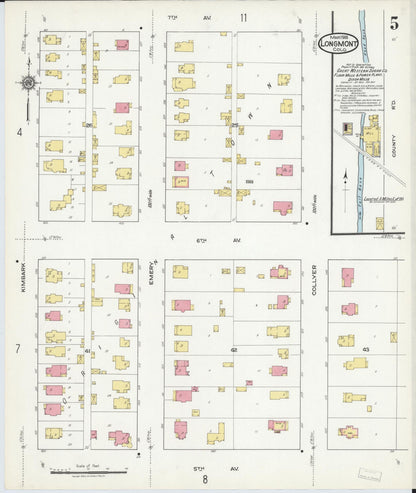 Sanborn Fire Insurance Map from Longmont, Boulder County, Colorado (1918), Sheet #0005 - Complete Map Set gallery image, historic Sanborn map, vintage wall art, Colorado Colorado
