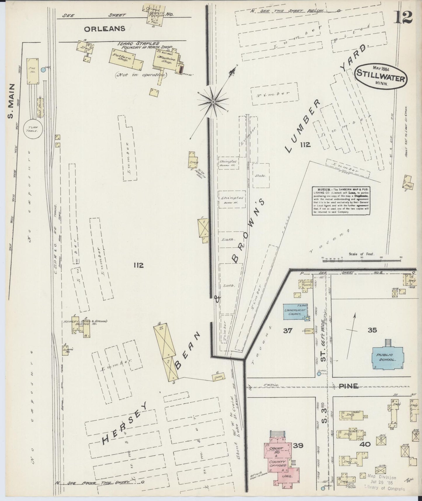 Sanborn Fire Insurance Map from Stillwater, Washington County, Minnesota (1884), Sheet #0012 - Historic Sanborn Fire Insurance Map Print, vintage old map wall art, antique decor, genealogy gift, Minnesota Minnesota map