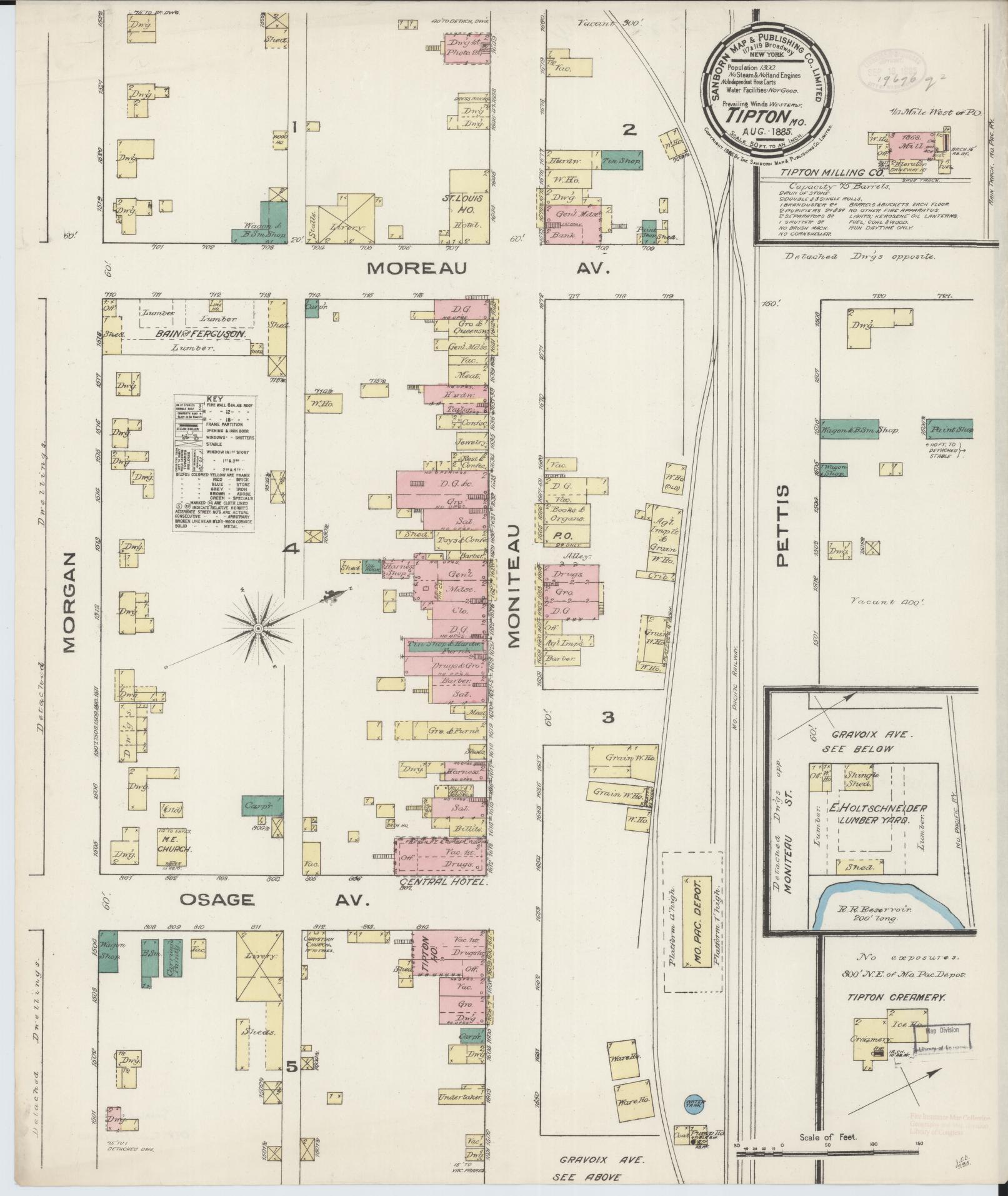 Sanborn Fire Insurance Map from Tipton, Moniteau County, Missouri (1885), Sheet #0001 - Historic Sanborn Fire Insurance Map Print, vintage old map wall art, antique decor, genealogy gift, Missouri Missouri map