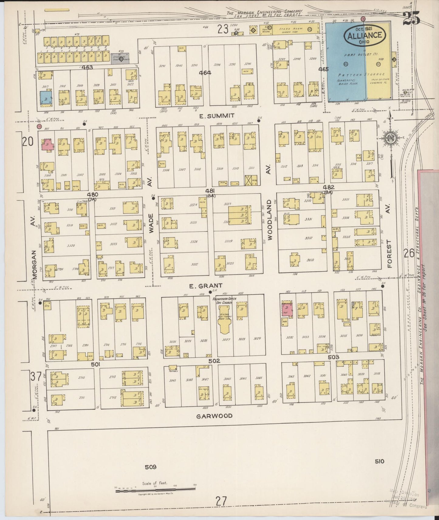 Sanborn Fire Insurance Map from Alliance, Stark County, Ohio (1921), Sheet #0025 - Complete Map Set gallery image, historic Sanborn map, vintage wall art, Ohio Ohio