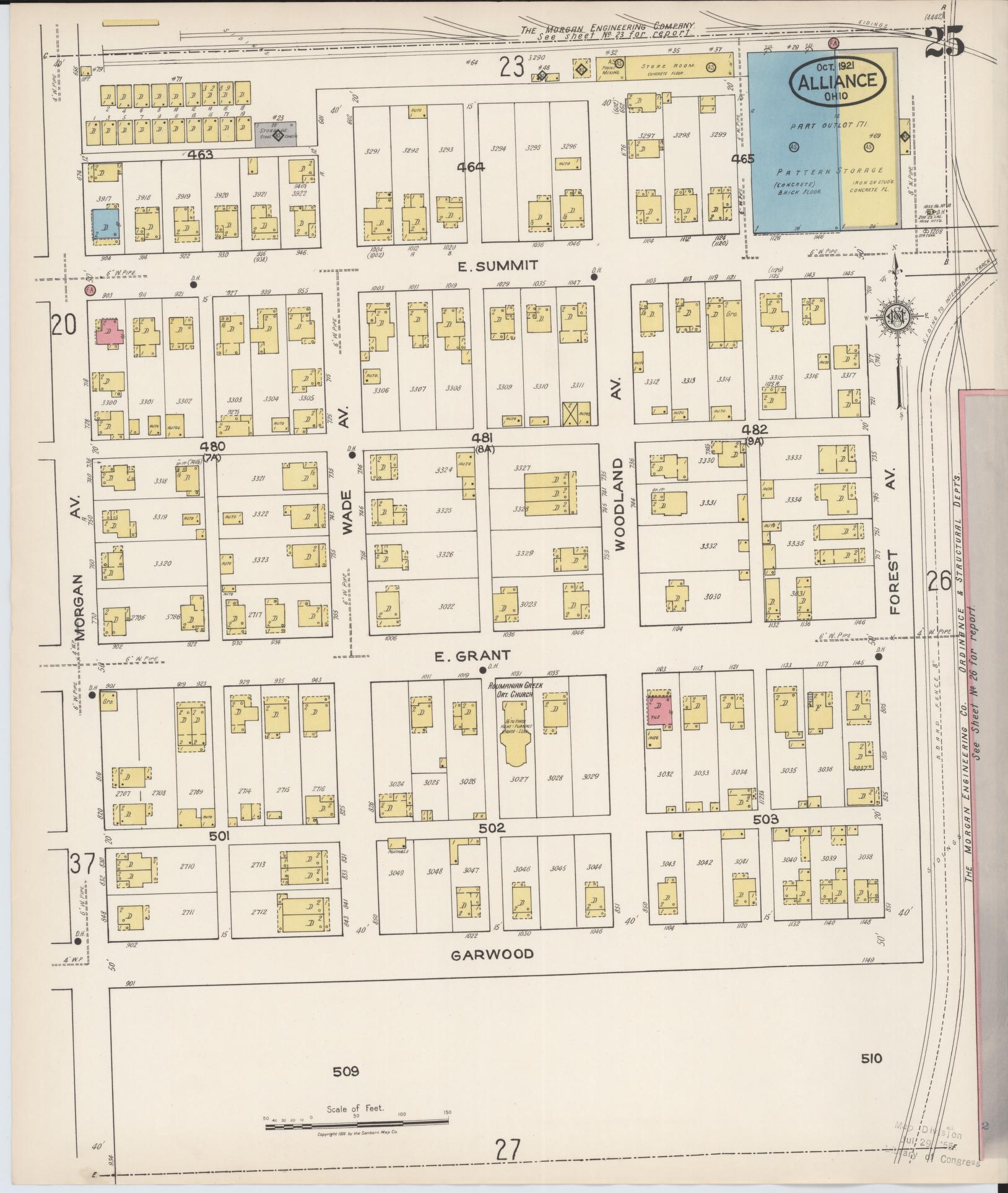 Sanborn Fire Insurance Map from Alliance, Stark County, Ohio (1921), Sheet #0025 - Complete Map Set gallery image, historic Sanborn map, vintage wall art, Ohio Ohio