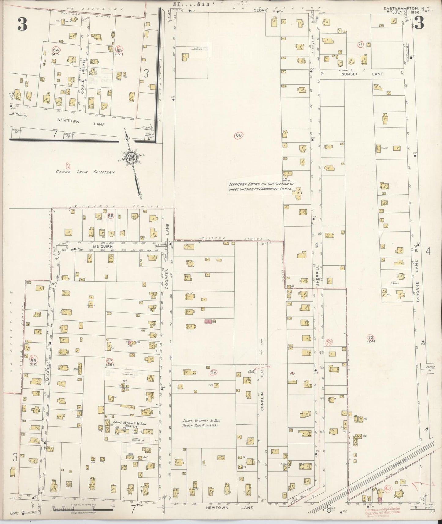 Sanborn Fire Insurance Map from Easthampton, Suffolk County, New York (1943), Sheet #0003 - Complete Map Set gallery image, historic Sanborn map, vintage wall art, New York New York