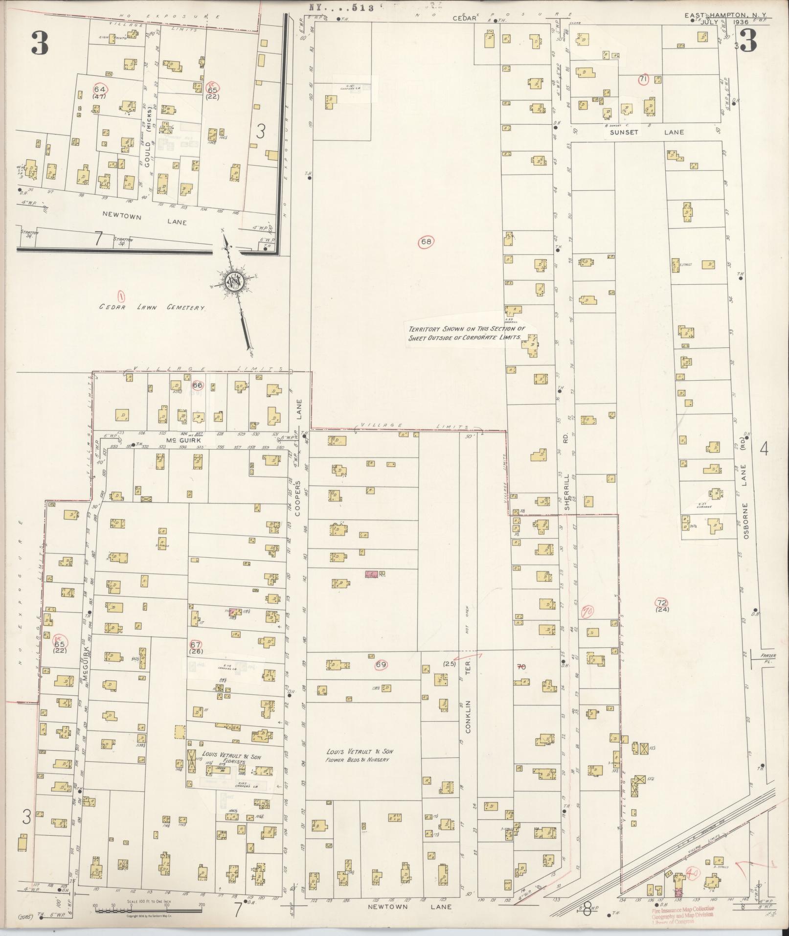 Sanborn Fire Insurance Map from Easthampton, Suffolk County, New York (1943), Sheet #0003 - Complete Map Set gallery image, historic Sanborn map, vintage wall art, New York New York