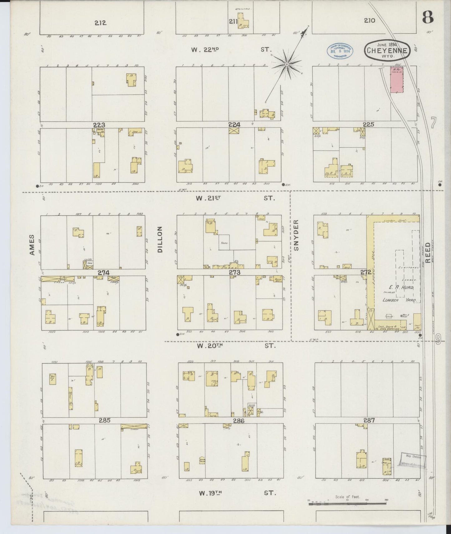 Sanborn Fire Insurance Map from Cheyenne, Laramie County, Wyoming (1894), Sheet #0008 - Complete Map Set gallery image, historic Sanborn map, vintage wall art, Wyoming Wyoming