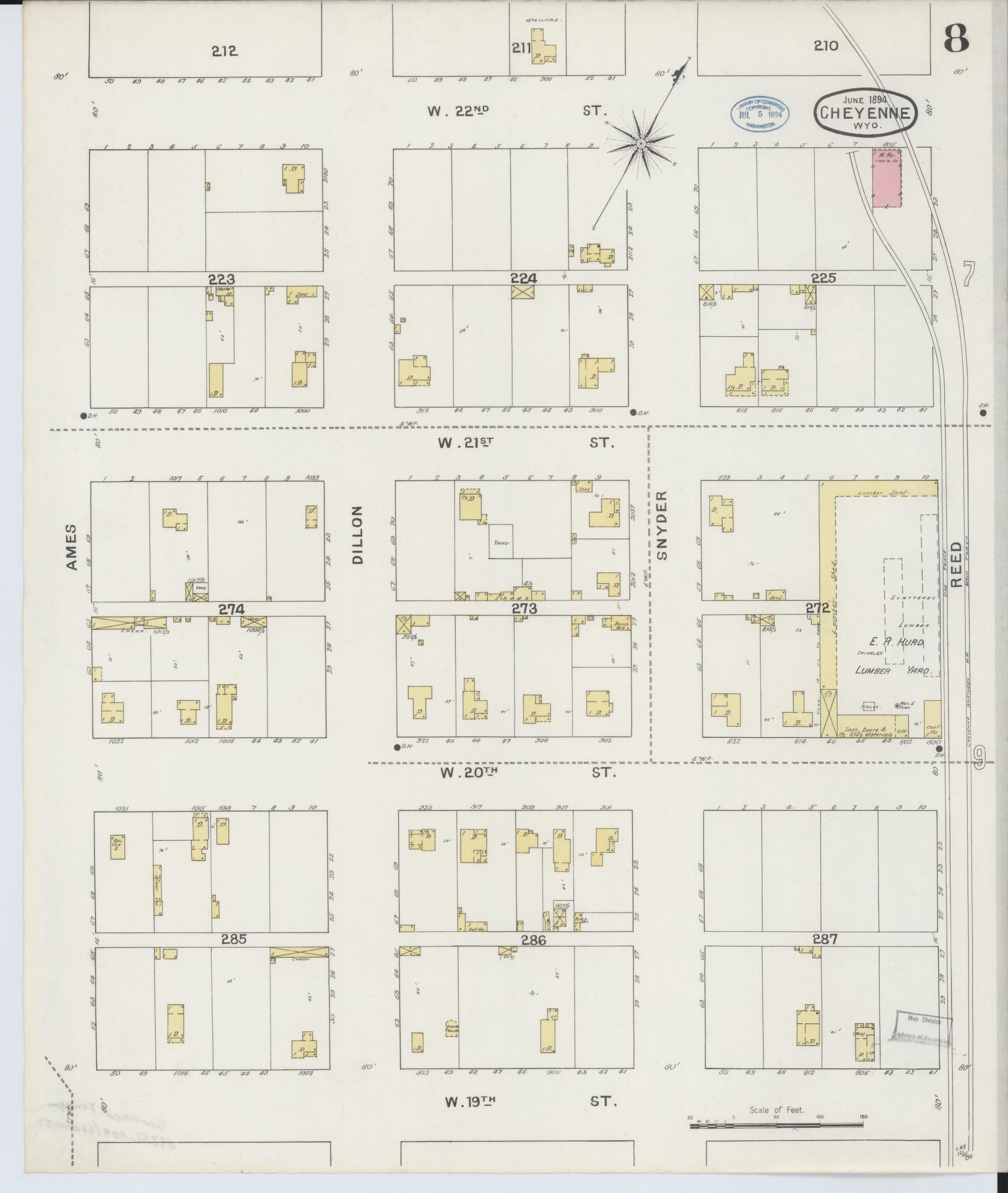 Sanborn Fire Insurance Map from Cheyenne, Laramie County, Wyoming (1894), Sheet #0008 - Complete Map Set gallery image, historic Sanborn map, vintage wall art, Wyoming Wyoming