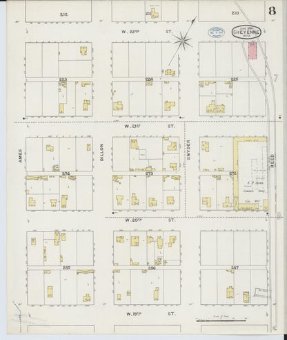 Sanborn Fire Insurance Map from Cheyenne, Laramie County, Wyoming (1894), Sheet #0008 - Complete Map Set gallery image, historic Sanborn map, vintage wall art, Wyoming Wyoming