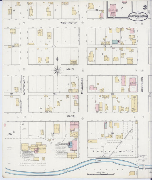 Sanborn Fire Insurance Map from Port Washington, Ozaukee County, Wisconsin (1893), Sheet #0003 - Historic Sanborn Fire Insurance Map Print, vintage old map wall art, antique decor, genealogy gift, Wisconsin Wisconsin map