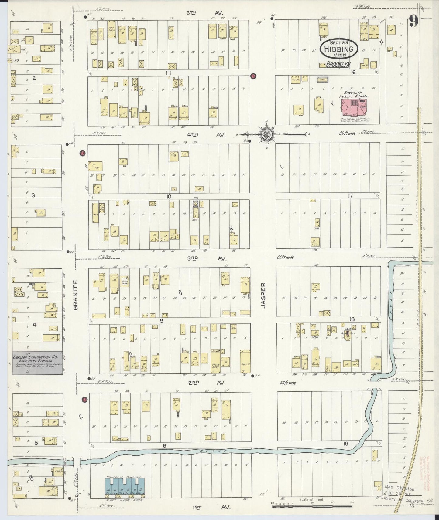 Sanborn Fire Insurance Map from Hibbing, Saint Louis County, Minnesota (1913), Sheet #0009 - Historic Sanborn Fire Insurance Map Print, vintage old map wall art, antique decor, genealogy gift, Minnesota Minnesota map
