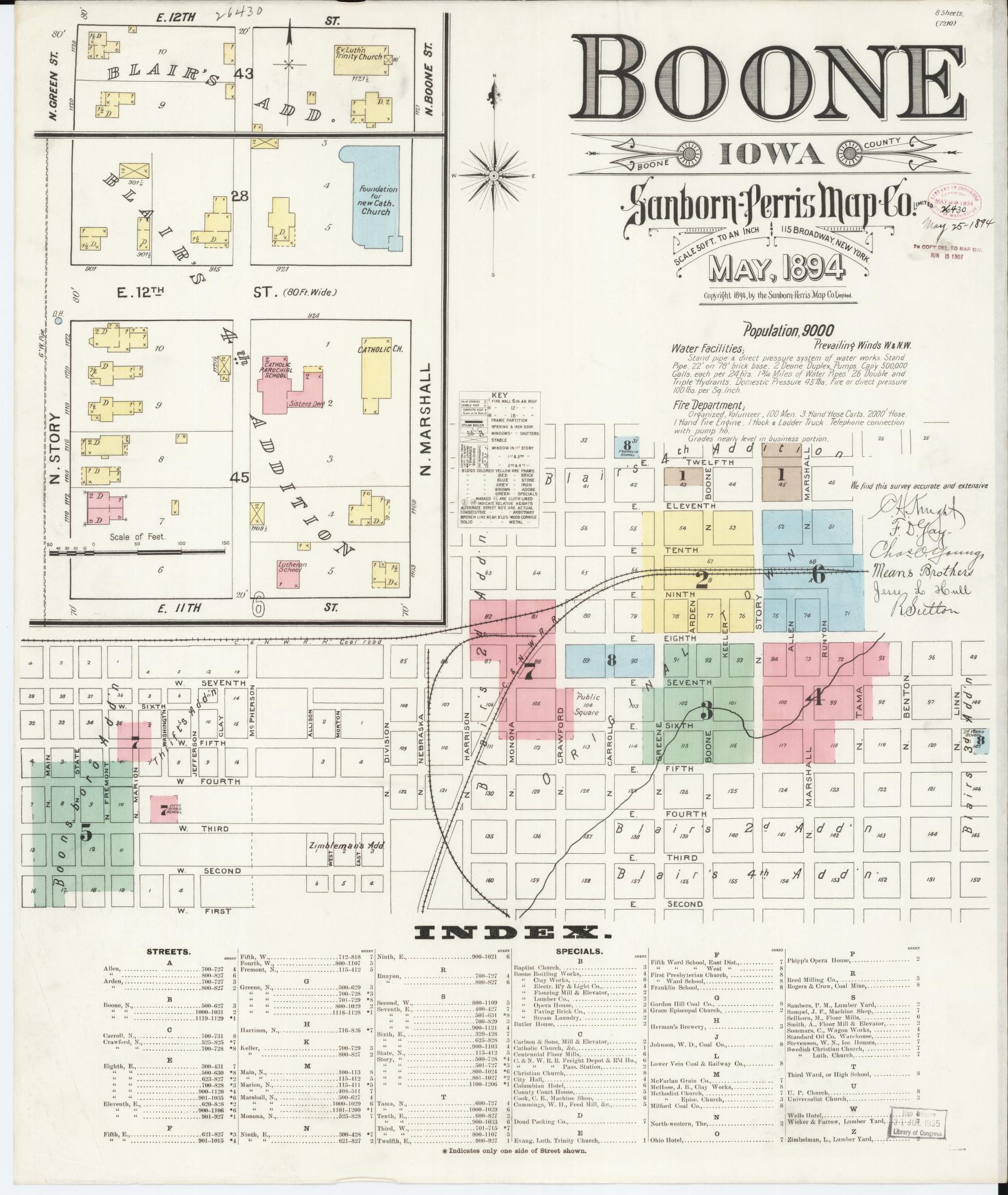 Sanborn Fire Insurance Map from Boone, Boone County, Iowa (1894), Sheet #0001 - Historic Sanborn Fire Insurance Map Print