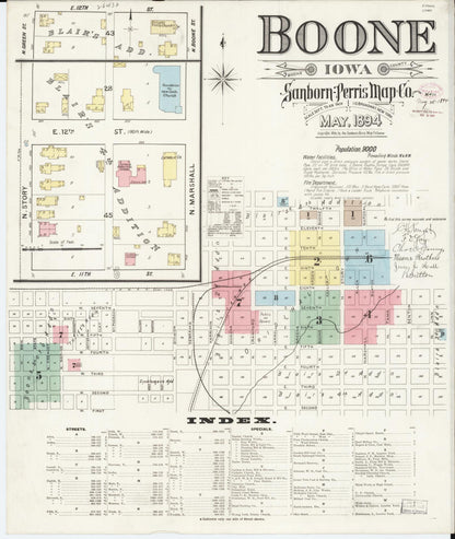 Sanborn Fire Insurance Map from Boone, Boone County, Iowa (1894), Sheet #0001 - Historic Sanborn Fire Insurance Map Print