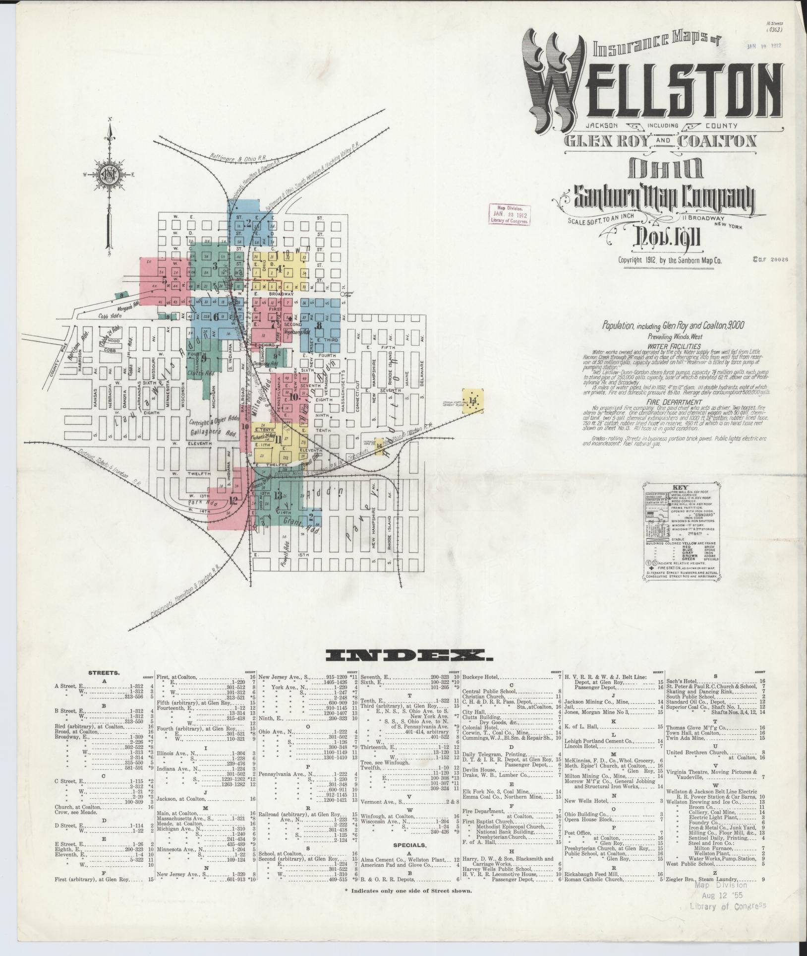 Sanborn Fire Insurance Map from Wellston, Jackson County, Ohio (1911), Sheet #0001 - Complete Map Set gallery image, historic Sanborn map, vintage wall art, Ohio Ohio