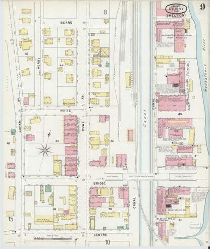 Sanborn Fire Insurance Map from Derby, New Haven County, Connecticut (1896), Sheet #0009 - Complete Map Set gallery image, historic Sanborn map, vintage wall art, Connecticut Connecticut