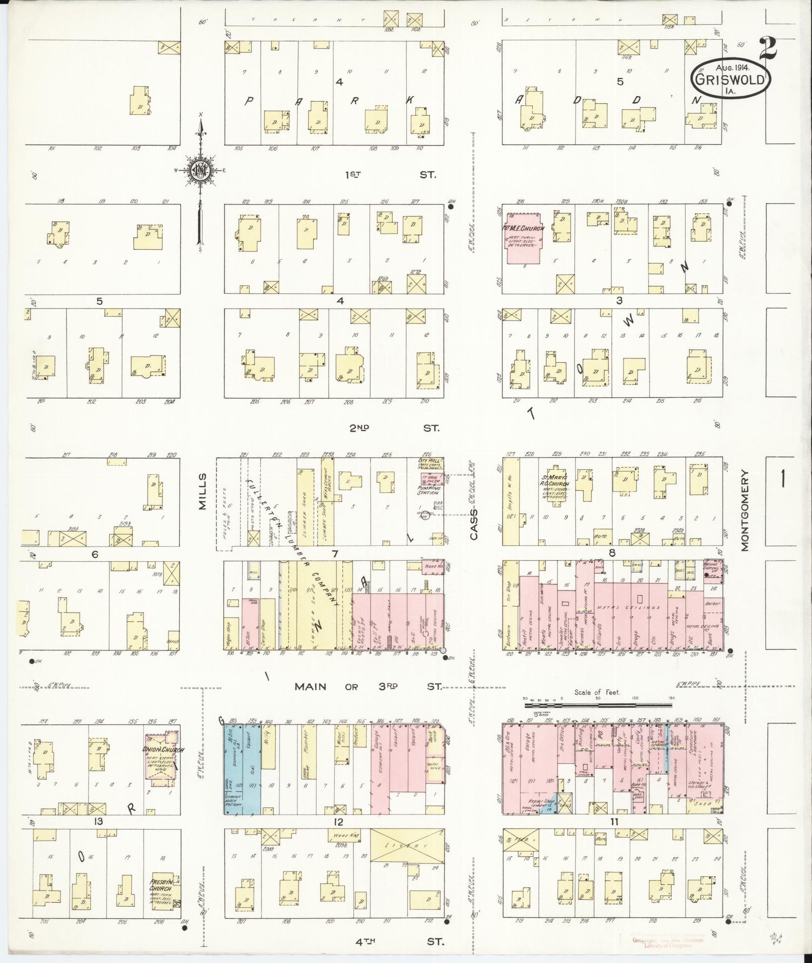 Sanborn Fire Insurance Map from Griswold, Cass County, Iowa (1914), Sheet #0002 - Historic Sanborn Fire Insurance Map Print, vintage old map wall art