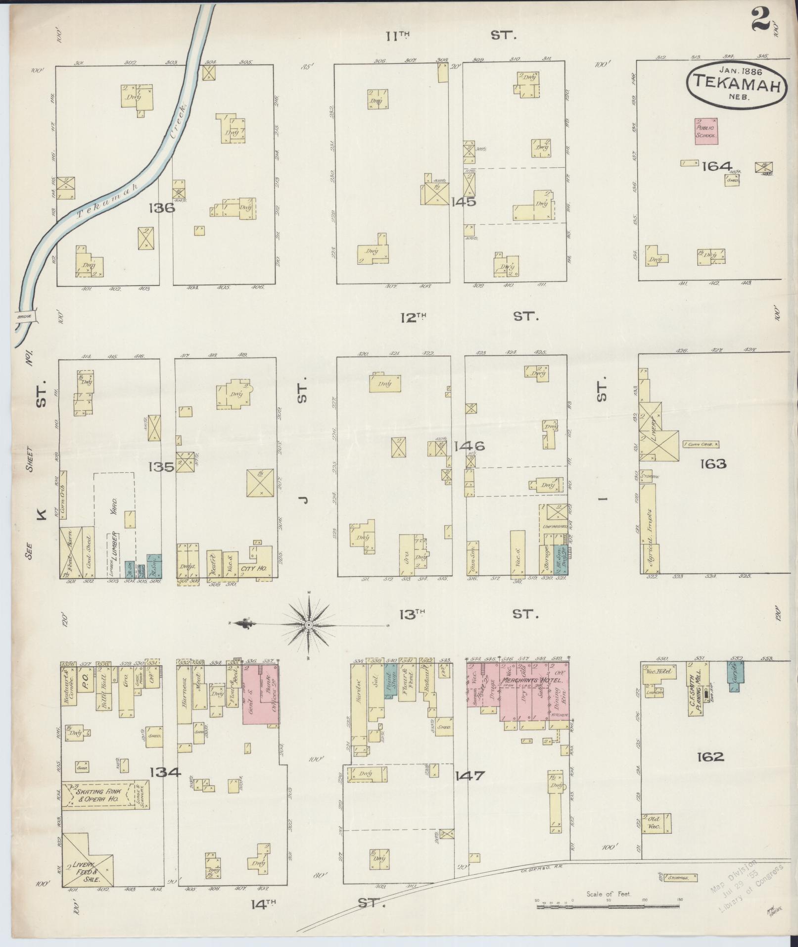 Sanborn Fire Insurance Map from Tekamah, Burt County, Nebraska (1886), Sheet #0002 - Complete Map Set gallery image, historic Sanborn map, vintage wall art, Nebraska Nebraska