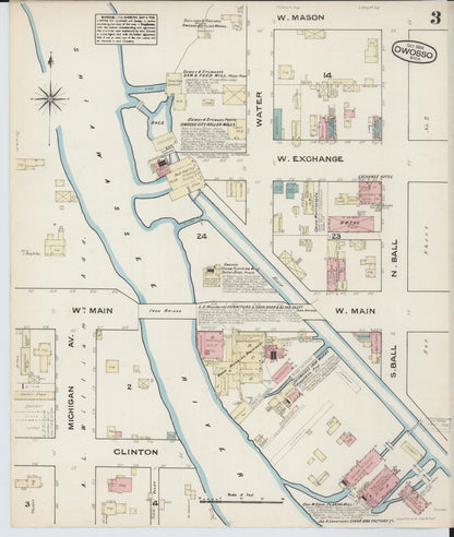Sanborn Fire Insurance Map from Owosso, Shiawassee County, Michigan (1884), Sheet #0003 - Complete Map Set gallery image, historic Sanborn map, vintage wall art, Michigan Michigan