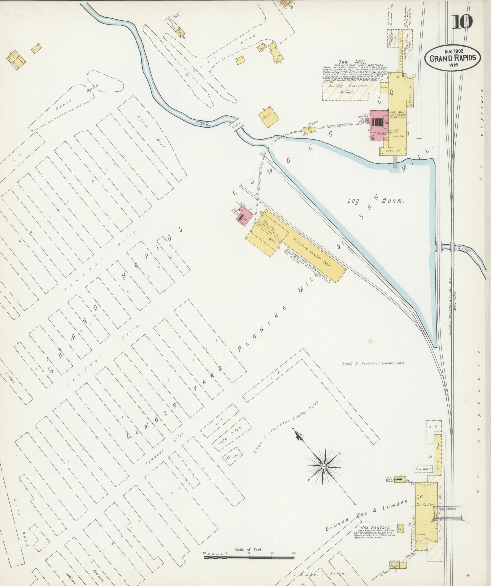 Sanborn Fire Insurance Map from Grand Rapids, Wood County, Wisconsin (1902), Sheet #0010 - Historic Sanborn Fire Insurance Map Print, vintage old map wall art, antique decor, genealogy gift, Wisconsin Wisconsin map