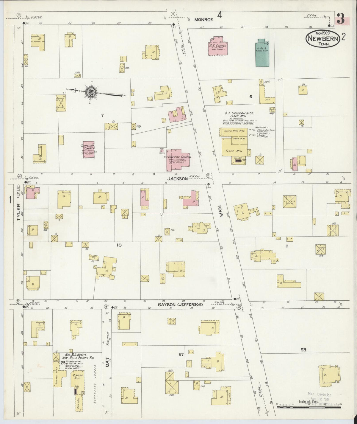 Sanborn Fire Insurance Map from Newbern, Dyer County, Tennessee (1909), Sheet #0003 - Complete Map Set gallery image, historic Sanborn map, vintage wall art, Tennessee Tennessee