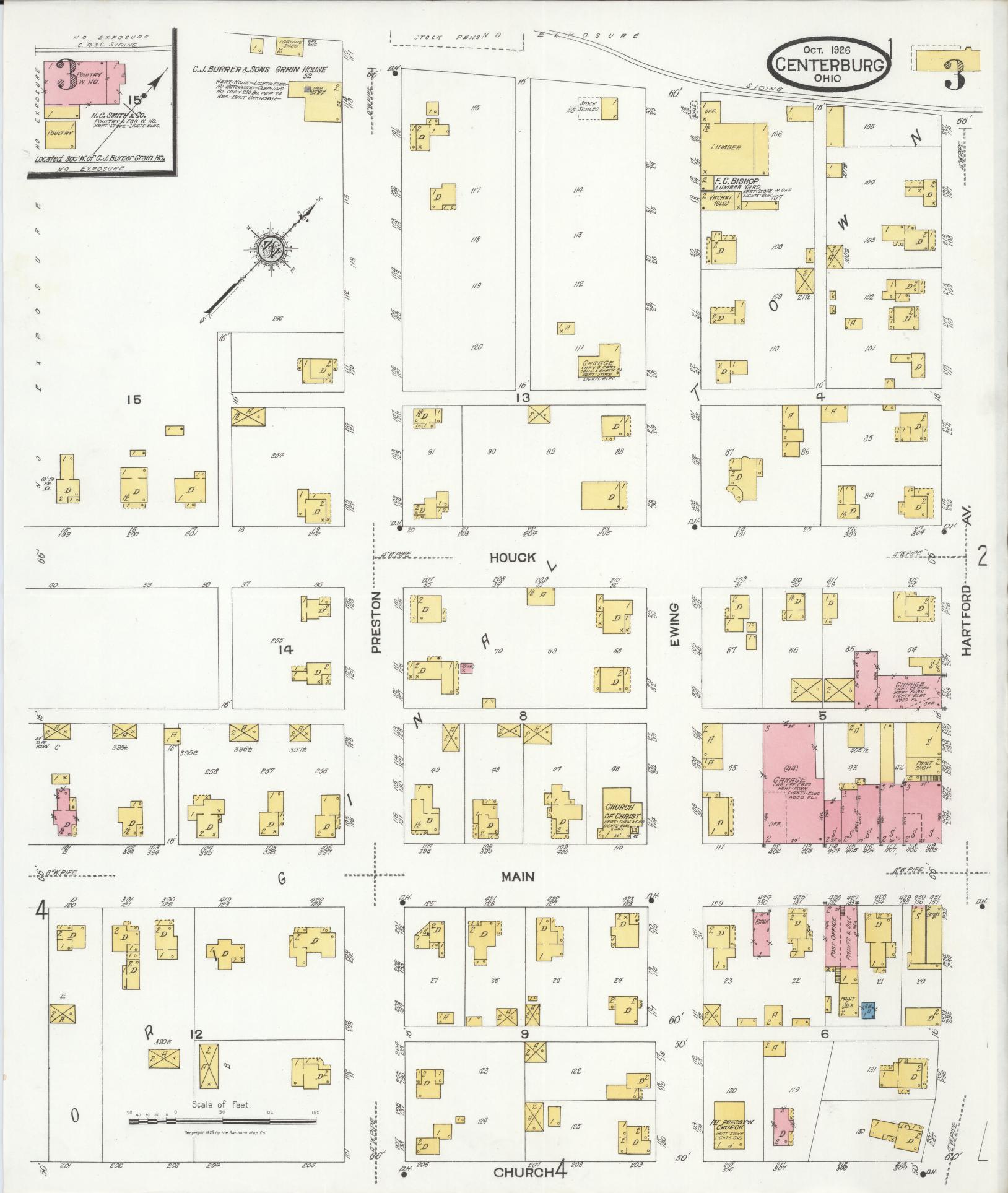 Sanborn Fire Insurance Map from Centerburg, Knox County, Ohio (1926), Sheet #0003 - Complete Map Set gallery image, historic Sanborn map, vintage wall art, Ohio Ohio