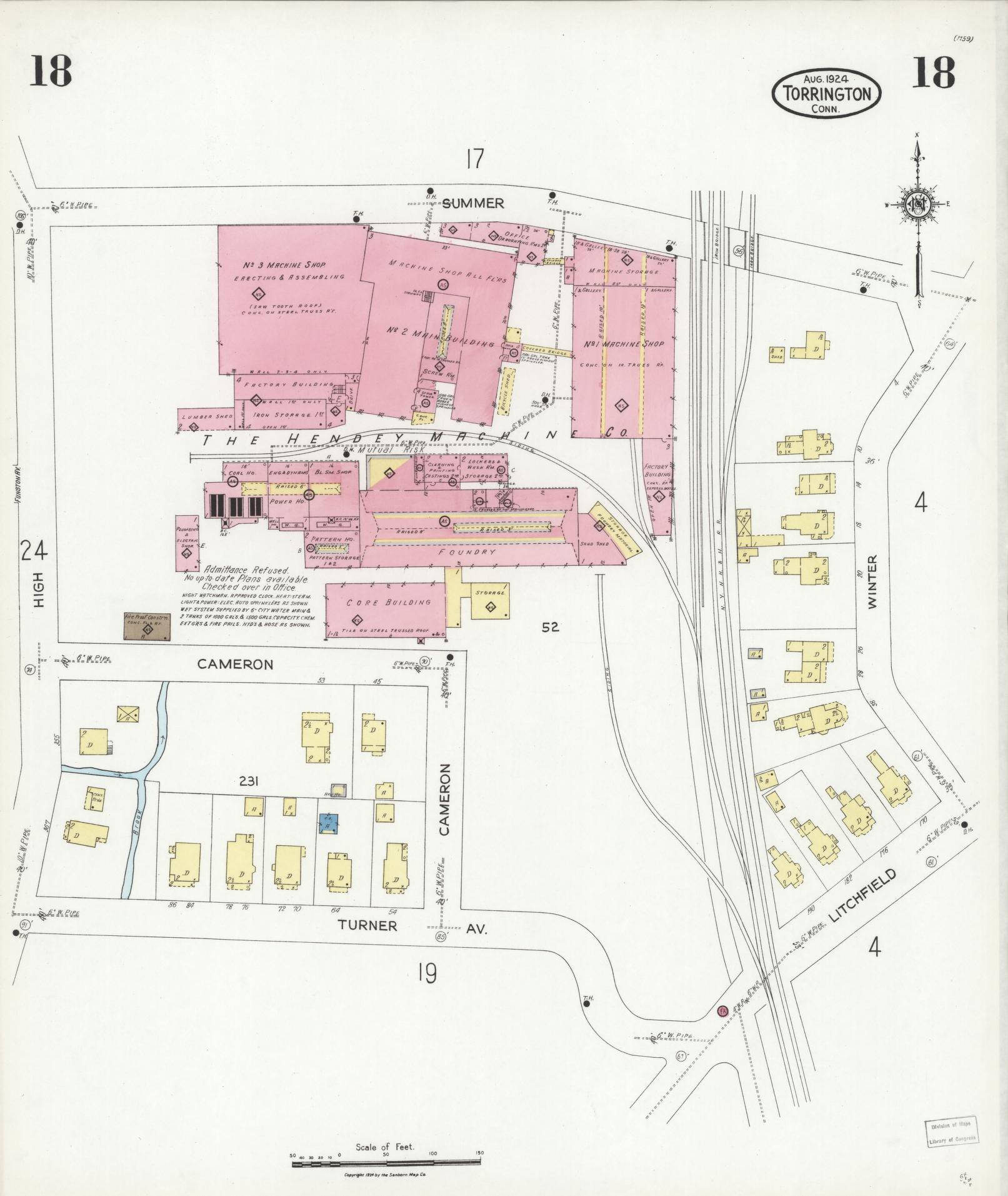 Sanborn Fire Insurance Map from Torrington, Litchfield County, Connecticut (1924), Sheet #0018 - Complete Map Set gallery image, historic Sanborn map, vintage wall art, Connecticut Connecticut