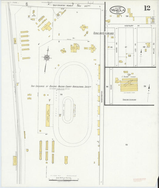 Sanborn Fire Insurance Map from Mineola, Nassau County, New York (1917), Sheet #0012 - Historic Sanborn Fire Insurance Map Print, vintage old map wall art, antique decor, genealogy gift, New York New York map
