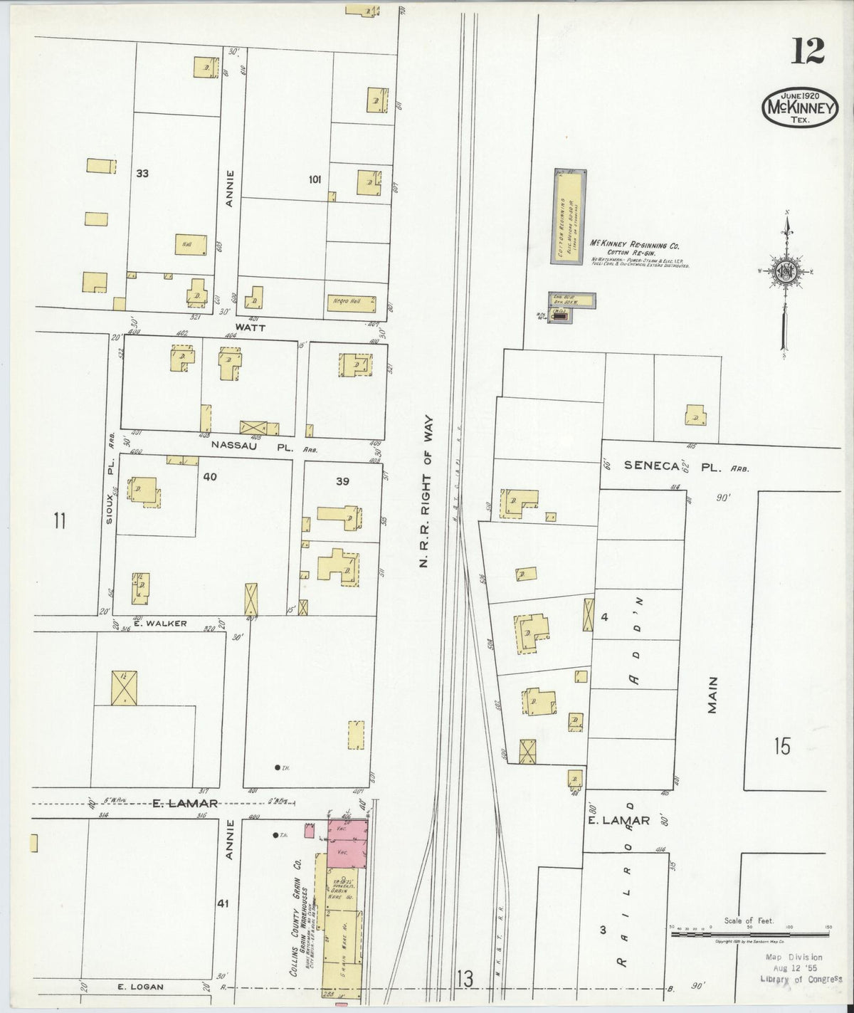Sanborn Fire Insurance Map from McKinney, Collin County, Texas (1920), Sheet #0012 - Complete Map Set gallery image, historic Sanborn map, vintage wall art, Texas Texas