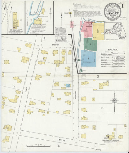 Sanborn Fire Insurance Map from Savona, Steuben County, New York (1915), Sheet #0001 - Complete Map Set gallery image, historic Sanborn map, vintage wall art, New York New York