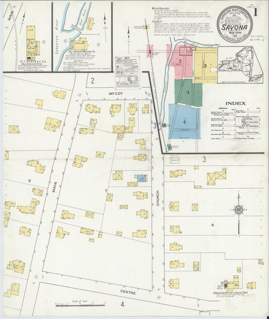 Sanborn Fire Insurance Map from Savona, Steuben County, New York (1915), Sheet #0001 - Complete Map Set gallery image, historic Sanborn map, vintage wall art, New York New York