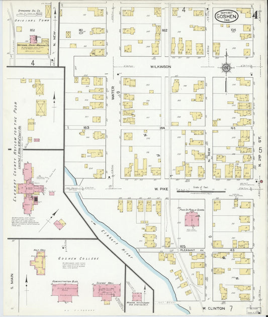 Sanborn Fire Insurance Map from Goshen, Elkhart County, Indiana (1917), Sheet #0004 - Historic Sanborn Fire Insurance Map Print, vintage old map wall art, antique decor, genealogy gift, Indiana Indiana map