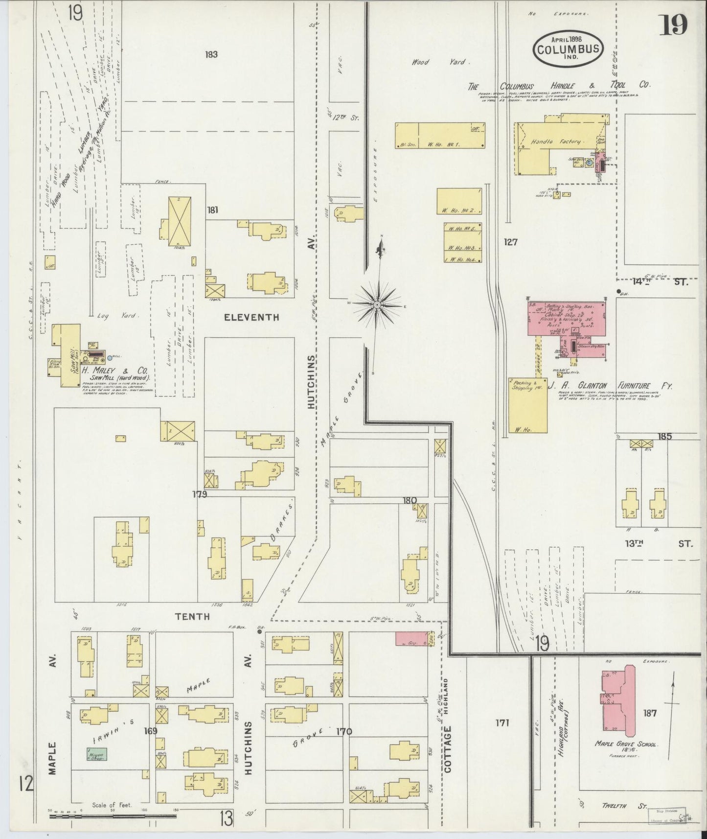 Sanborn Fire Insurance Map from Columbus, Bartholomew County, Indiana (1898), Sheet #0019 - Complete Map Set gallery image, historic Sanborn map, vintage wall art, Indiana Indiana