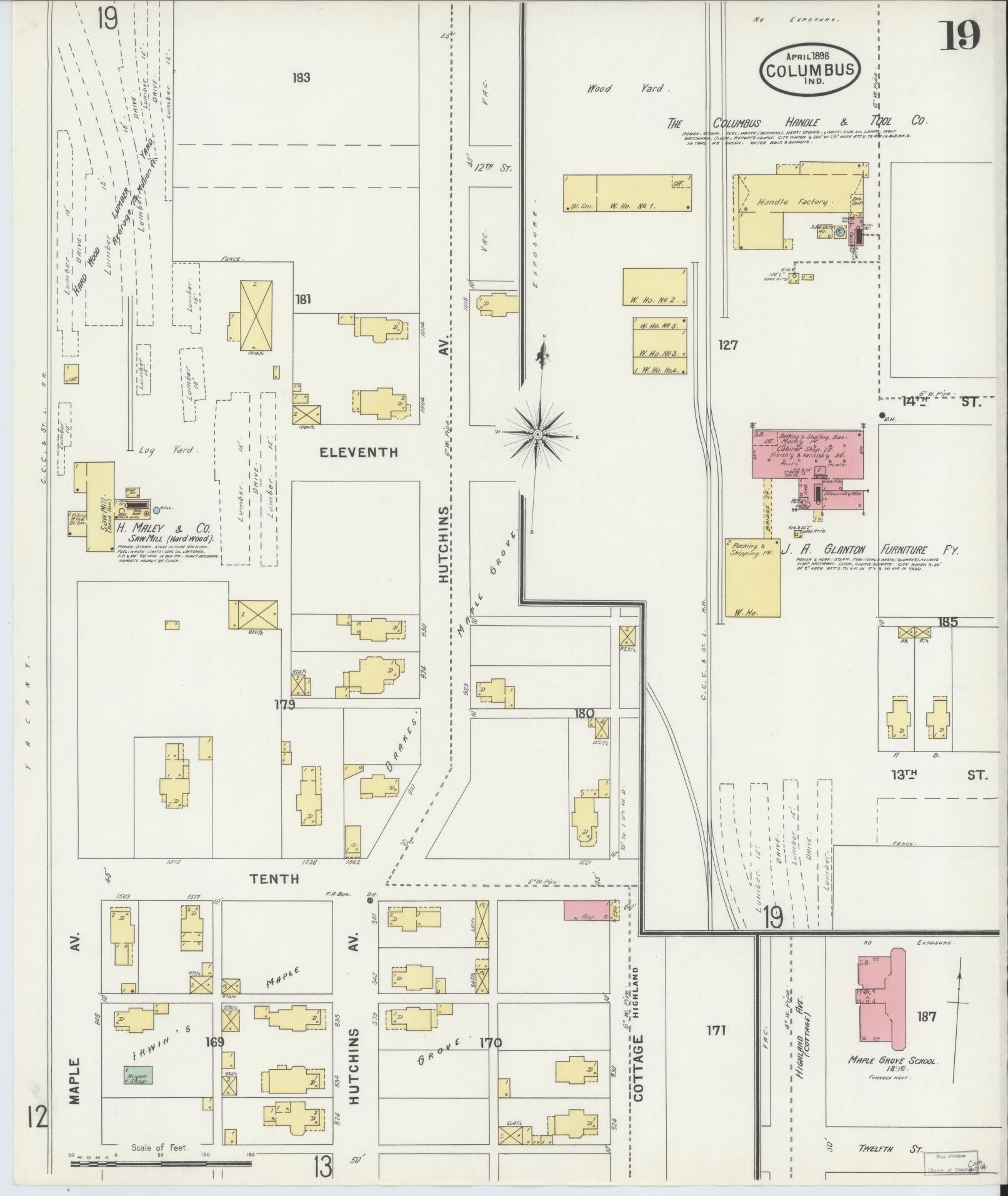 Sanborn Fire Insurance Map from Columbus, Bartholomew County, Indiana (1898), Sheet #0019 - Complete Map Set gallery image, historic Sanborn map, vintage wall art, Indiana Indiana