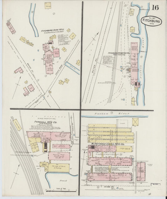 Sanborn Fire Insurance Map from Fitchburg, Worcester County, Massachusetts (1887), Sheet #0016 - Historic Sanborn Fire Insurance Map Print, vintage old map wall art, antique decor, genealogy gift, Massachusetts Massachusetts map