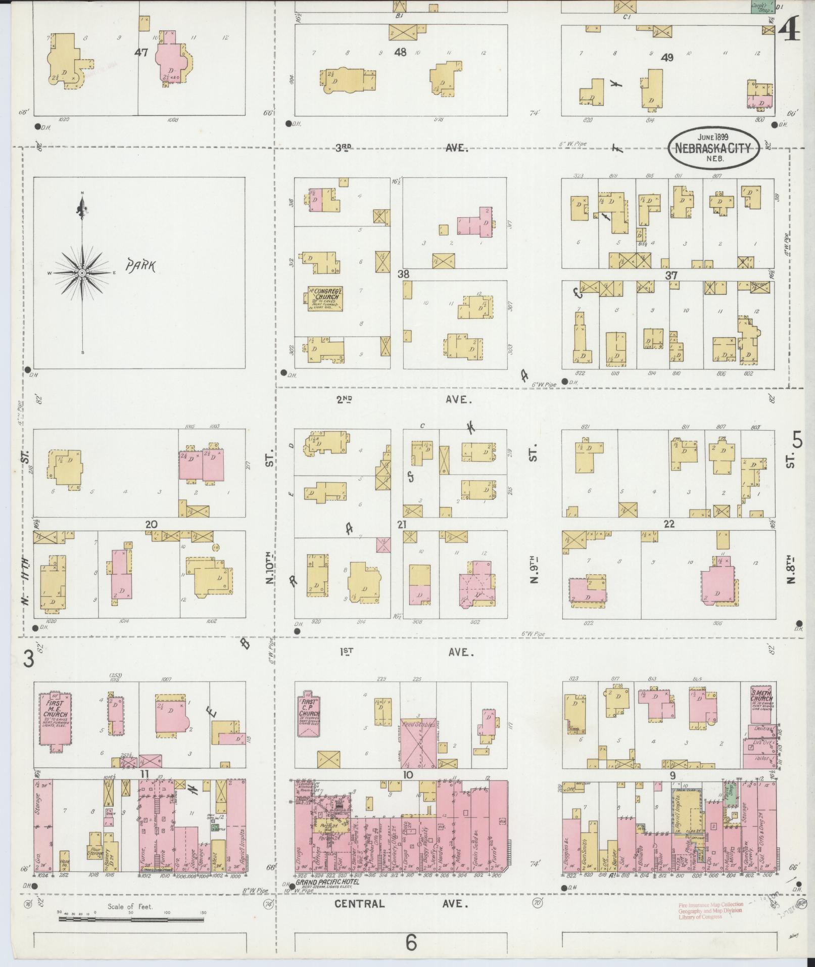 Sanborn Fire Insurance Map from Nebraska City, Otoe County, Nebraska (1899), Sheet #0004 - Complete Map Set gallery image, historic Sanborn map, vintage wall art, Nebraska Nebraska