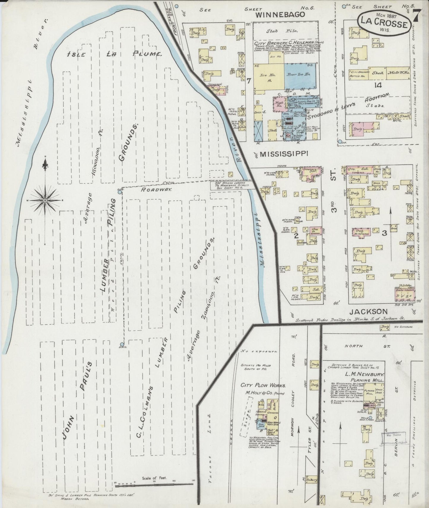 Sanborn Fire Insurance Map from La Crosse, La Crosse County, Wisconsin (1887), Sheet #0007 - Historic Sanborn Fire Insurance Map Print, vintage old map wall art, antique decor, genealogy gift, Wisconsin Wisconsin map