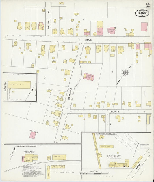 Sanborn Fire Insurance Map from Orange, Orange County, Virginia (1909), Sheet #0002 - Historic Sanborn Fire Insurance Map Print, vintage old map wall art, antique decor, genealogy gift, Virginia Virginia map