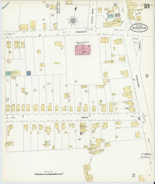 Sanborn Fire Insurance Map from Hempstead, Nassau County, New York (1909), Sheet #0018 - Historic Sanborn Fire Insurance Map Print, vintage old map wall art, antique decor, genealogy gift, New York New York map