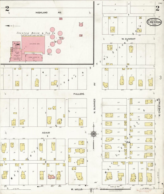 Sanborn Fire Insurance Map from Creston, Union County, Iowa (1923), Sheet #0002 - Historic Sanborn Fire Insurance Map Print, vintage old map wall art