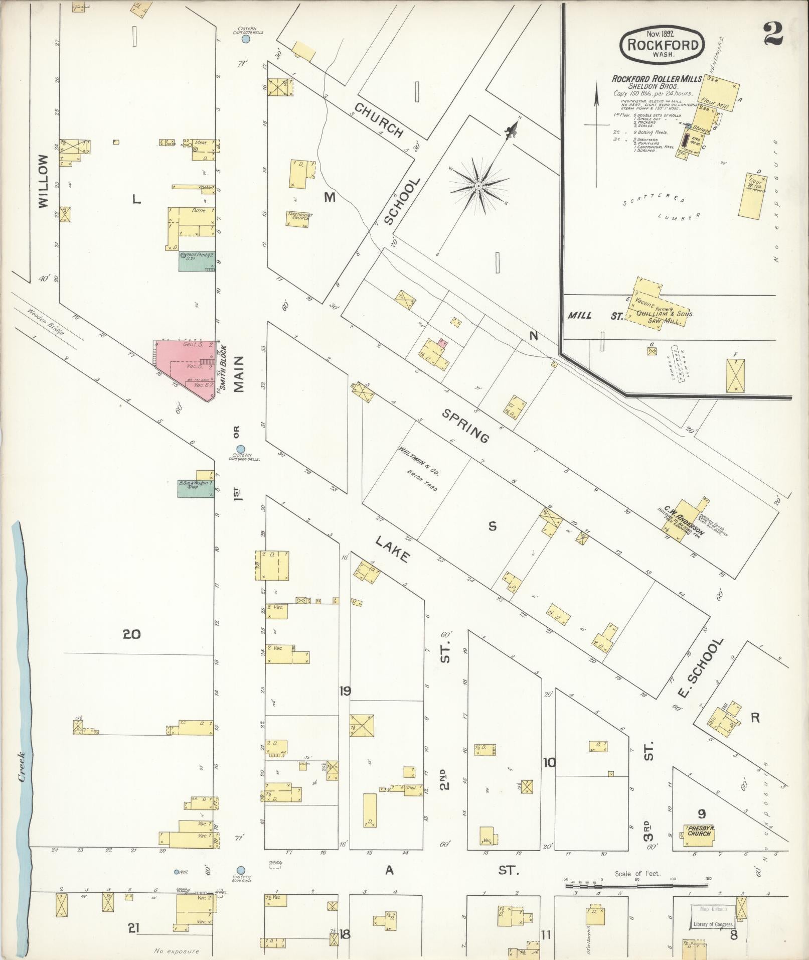 Sanborn Fire Insurance Map from Rockford, Spokane County, Washington (1892), Sheet #0002 - Complete Map Set gallery image, historic Sanborn map, vintage wall art, Washington Washington