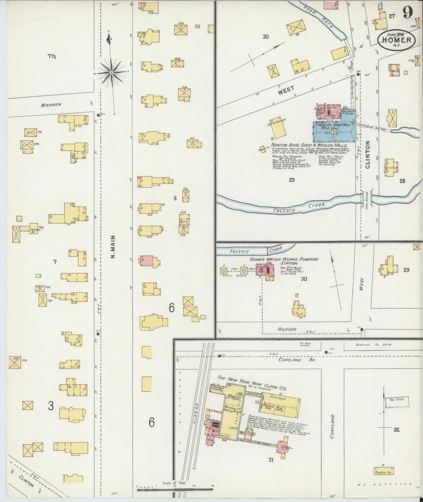Sanborn Fire Insurance Map from Homer, Cortland County, New York (1898), Sheet #0009 - Historic Sanborn Fire Insurance Map Print, vintage old map wall art, antique decor, genealogy gift, New York New York map